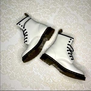 Dr. Martens 1460 Pascal Smooth Leather White Boots with Black Trim Black Laces